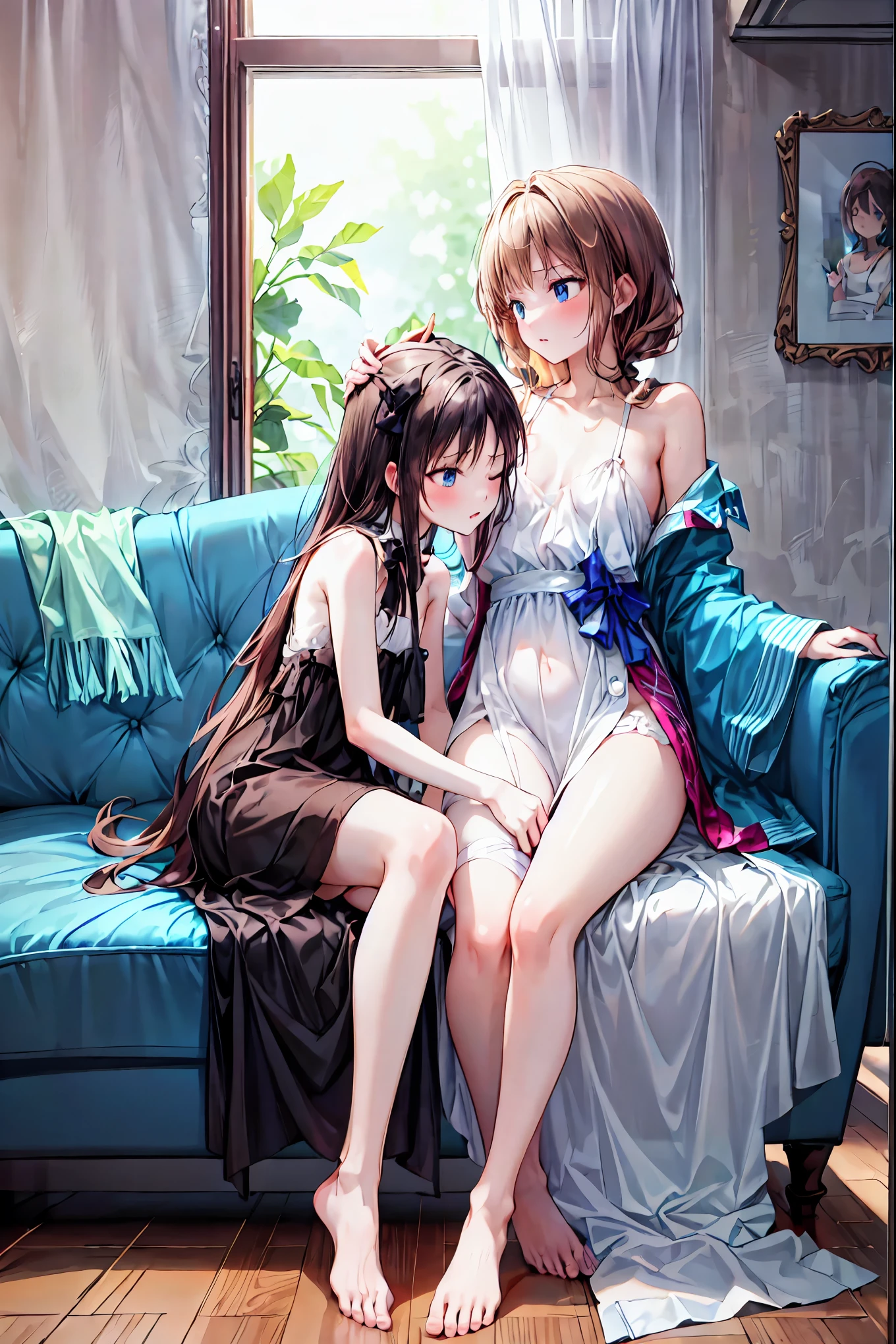 ((master piece)) , ((kanojo okarishimasu)) , ((mizuhara chizuru)) , ((detailed art style)) , ((highly detailed)) , ((finely detailed)) , ((beautiful girl)) , (photo realistic) , lingerie couch , sitting , arm support, ,Mizuhara Chizuru, brown hair, light brown eye,pretty lingerie