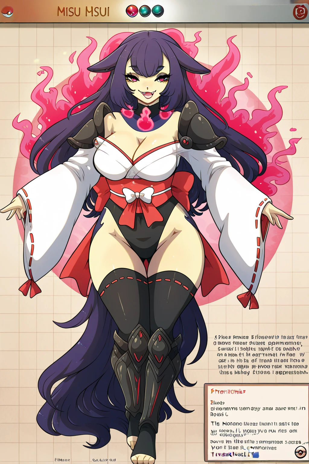 (masterpiece, best quality, high resolution, (pokemon style) ((huge breasts)) 1 girl, (huge breasts) very long black hair, red eyes, black long-sleeved dress, black boots, earrings, choker, (background white,)), ((full body standing)),