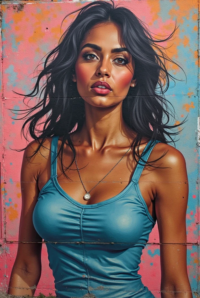 Painting by Adnate Loving pear-shaped figure [Júlia|Yee], dressed in Awe-Inspiring Dress pants, (realistic portraits:1.28), street art, large-scale murals, subdued color palette, social narratives neo-expressionism, neo-expressionism
