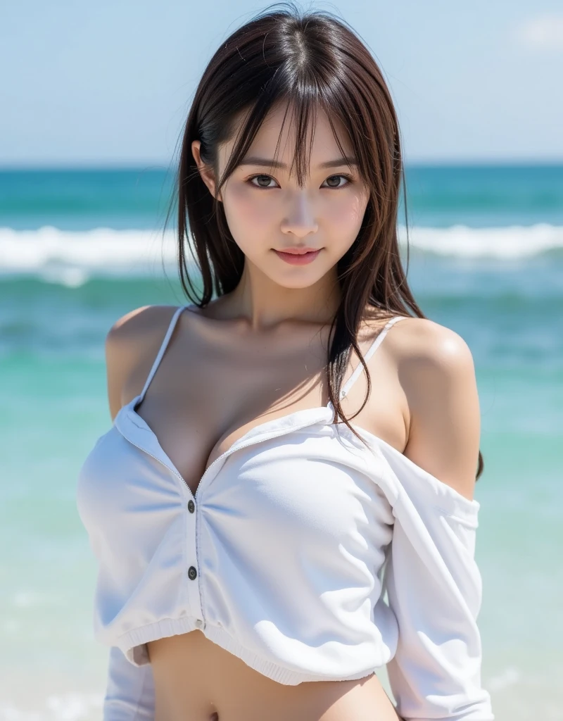 (Masterpiece, Best Quality: 1.3), (Ultra Detail: 8k CG: 0.5), (Ultra Realistic: 1.35), (Photorealistic: 1.45), (Real: 1.4), Standing, 1 Beautiful Japan Girl, 22 Years Old, Supermodel, Gorgeous, Japan Idol, (Big Curved Breasts), {Park Background}, Reflected Light, Mini Skirt
