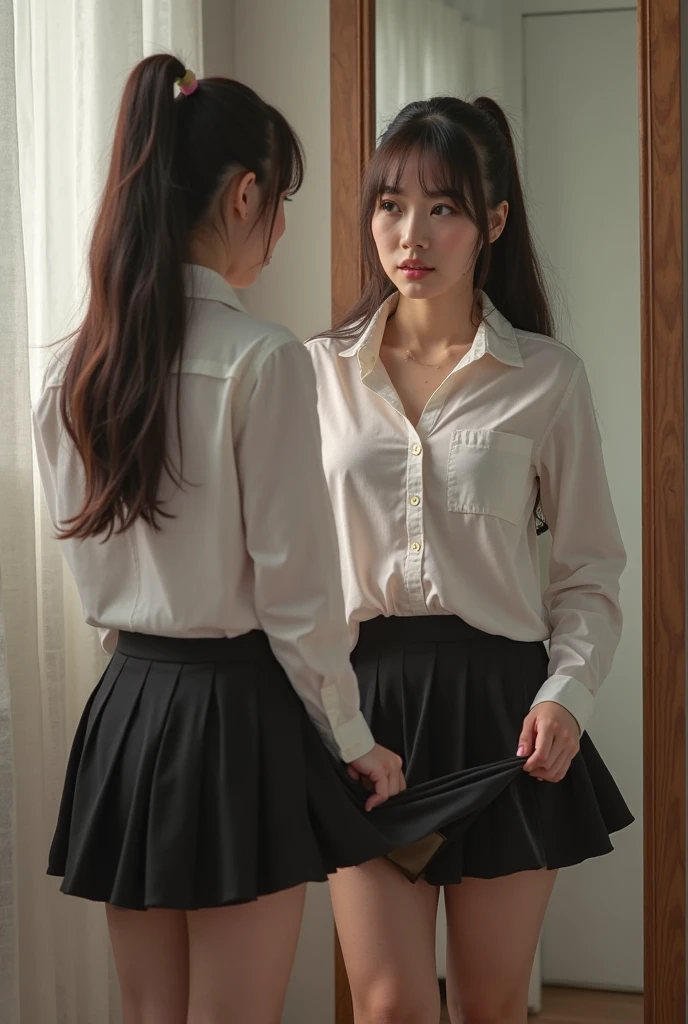 masutepiece, Best Quality, bob cuts、Five girls in the classroom,(5 people standing:1.2),Standing,20s, Looking at Viewer,l Group shot, harems,nffsw,Underwear,(pantiy),Realistic,Female Teacher Figure,(Maroon tight skirt),(Looking back, ass grab:0.9),(Beautiful eyes:1.3),frombelow,From below,Kinney,(skinny:1.2) ,thick-eyed thighs, Long body, novel illustration,(Smelly eyes:0.5),closed curtains,(shirts lift,lifted by self:1.5) ,Dark Persona.Skirt lift front,(Panties:1.3),