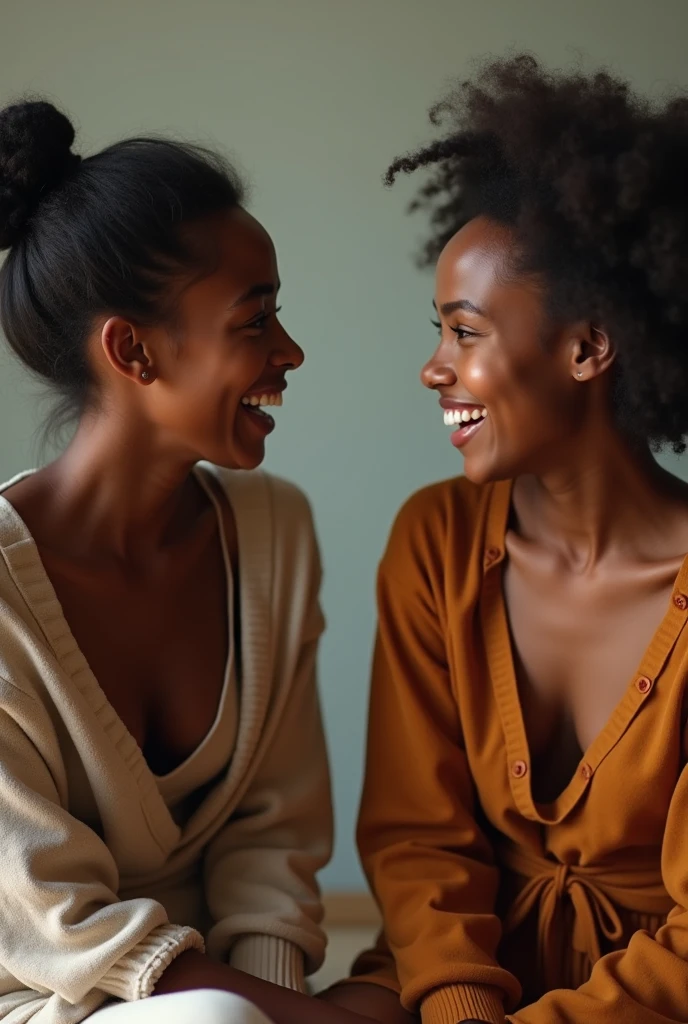 Lesbian black girls with dreadlocks flirting on sofa masculine and feminine one