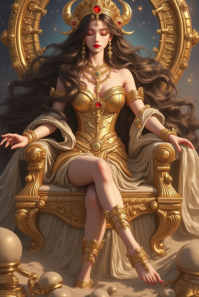 best quality, masterpiece, highres, photo realistic, ultra realistic, sun tyndall effect,photorealistic, dark studio, rim lighting, tone lighting,(high detailed skin:), 8k uhd, dslr, soft lighting, high quality, volumetric lighting, (((midriff exposed))), candid, photograph, high resolution, 4k, 8k, bokeh, ultra realistic 8k cg, (epic:, perfect artwork, masterpiece, ancient dynasty, medieval, fantasy), (((detailed background))), 20yo queen, abs, (A stunning God-like beauty), (striking facial features, detailed hair) dynamic angle, (((throne room))), amazing stunningly beautiful, sitting on throne, wavy shiny hair, golden wet skin shining, full body portrait, glamour, perfect soft curves, perfect body, perfect boobs, ultra realistic,