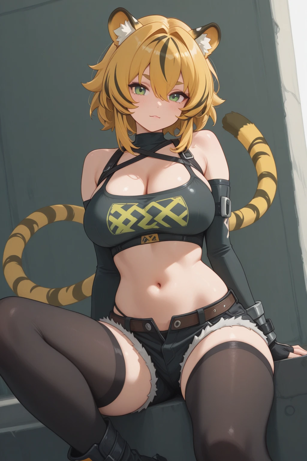 (harayutaka art style:0.7), score_9, score_8_up, score_7_up, score_6_up, uncensored, artoria pendragon (lancer) (fate), blonde hair, braid, tiara, lips, BREAK (masterpiece:1.2), best quality, high resolution,(detailed eyes:1.3), perfect lighting, (perfect hands, perfect anatomy), large breasts, 1girl, breasts, animal_print, huge_breasts, swimsuit, bikini, thighhighs, open_mouth, sidelocks, tiger_print, animal_ears, tail, solo, bare_shoulders, cleavage, looking_at_viewer, new_year, gloves, claw_pose, tiger_tail, white_background, collarbone, skindentation, thighs, all_fours, fingerless_gloves, tiger_ears, kneeling,