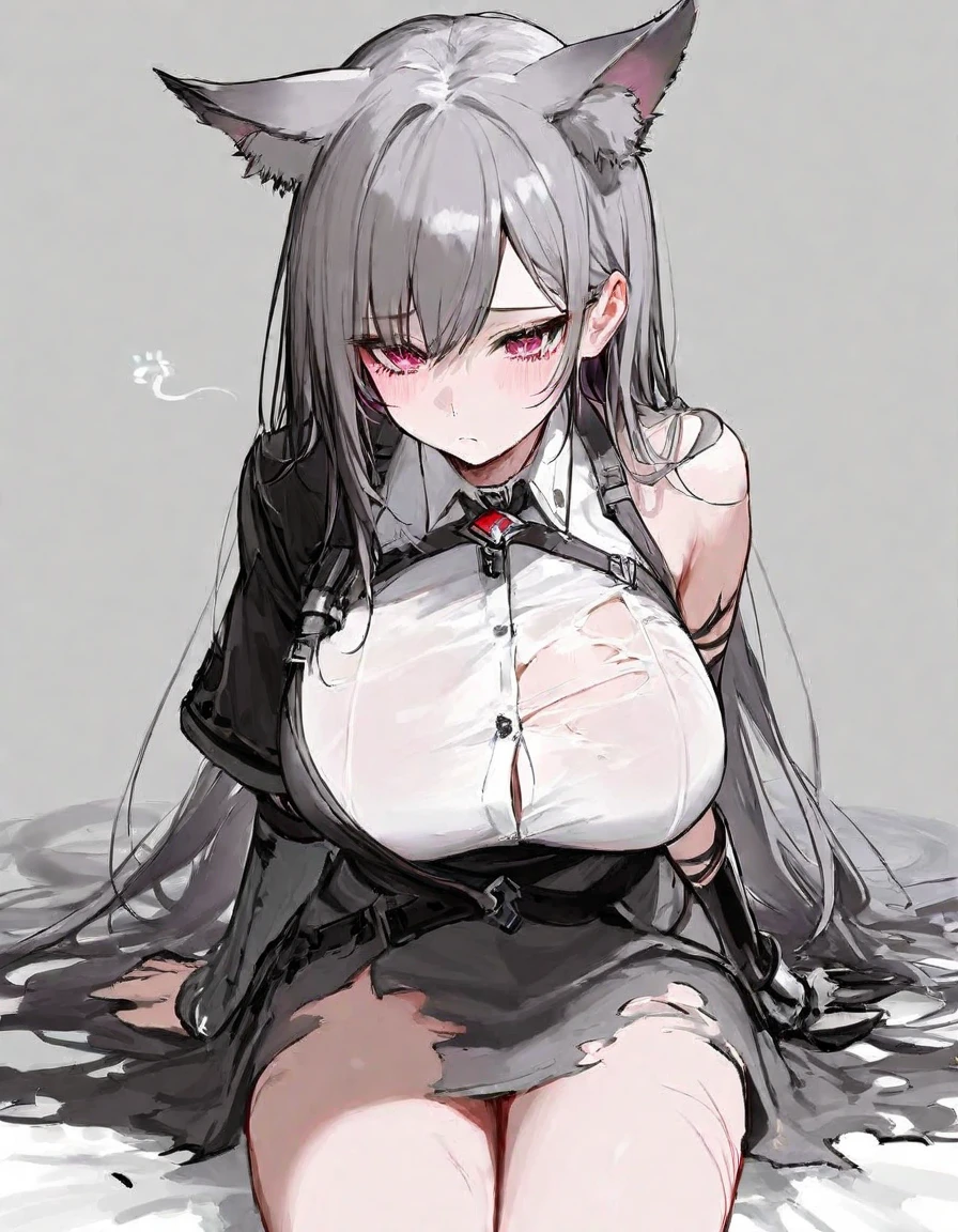 1个Giant Breast Girl！Ray traching，Best shadow，A high resolution（dim murky lights）detailedbackground（liveroom）Fluffy silver hair，plump and slender girl，Vampires！With a high ponytail, Avoid golden eyes in the ominous living room（Girl in open chest white shirt，Black wrinkled skirt，Wear yours with black sheer pantyhose）It shows a delicate and slender figure and beautiful curves，Limbs with correct and reasonable position！hand behind head，The fingers are slender and slender！Enchanting standing，Seductive expressions，Lewdness！Completely obscene！detail in face！Delicate facial features！Pay attention to the details of the position of the legs！Pay attention to hand details！high high quality！More eligible！Reduce errors！Painting is more elaborate，Ultra-detailed CG，The picture is more reasonable！Pay attention to finger details！8k wallpaper，tmasterpiece，Double pupil details！Reduce eye size differences！Limit the number of fingers！huge tit！The kinky is exposed！exposing her chest！