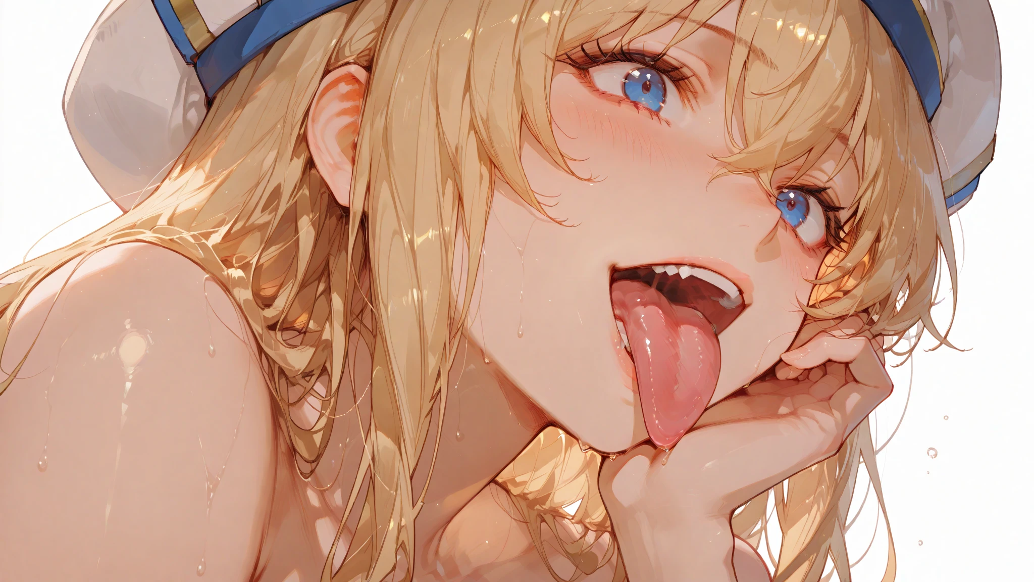 (masterpiece, best quality: 1.2), 18yo girl, legs apart, 1wavy white blonde hair student,stiff nipples, fair complexion, pretty eyes, happy orgasm face, Head close-up,cunnilingus, Wet lips,seductive aroused expression, A lot of saliva,big swollen labia((casual clothes))