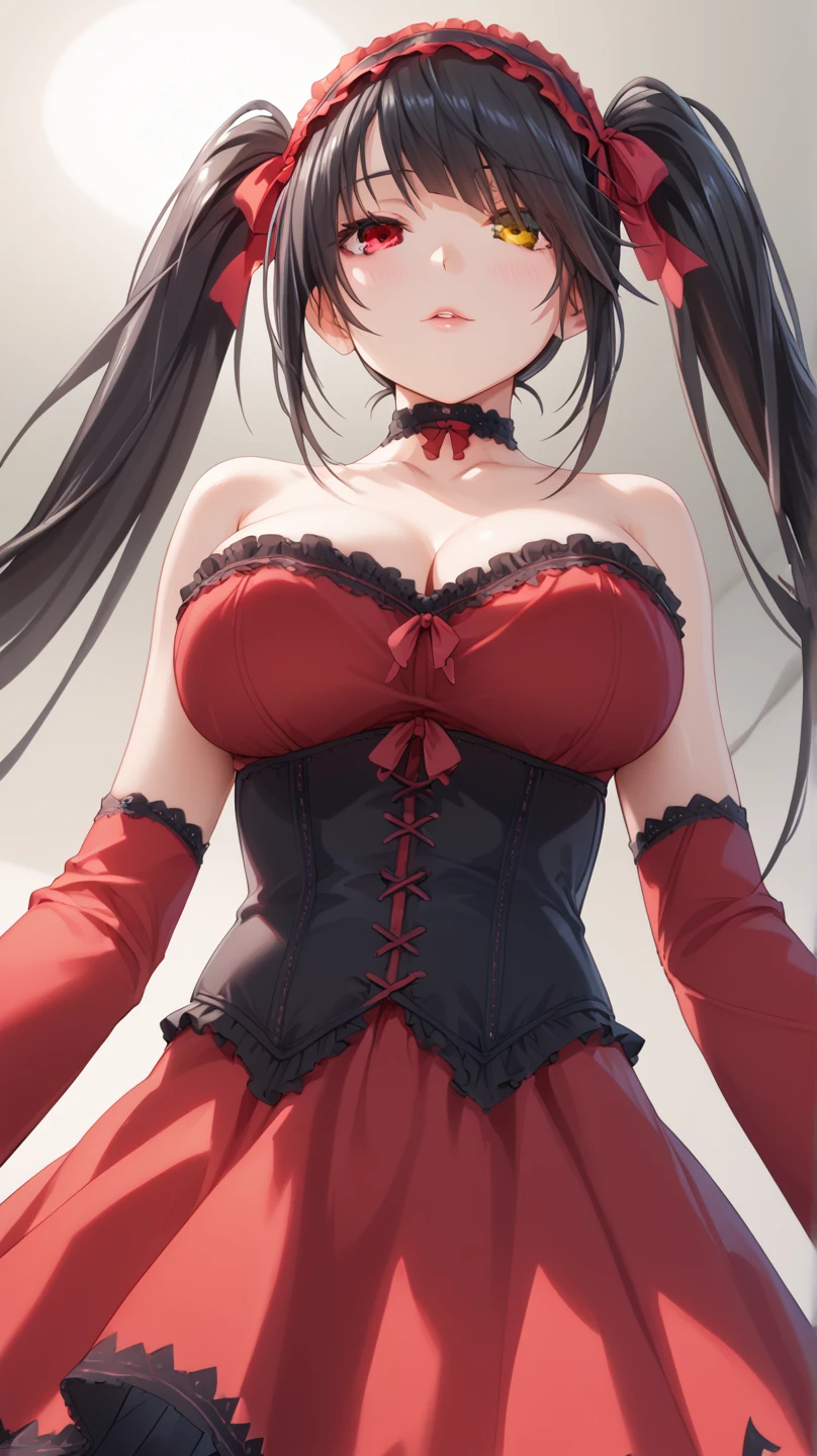 #Basics A girl is posing for a photo, animeのかわいい女の子, (((One Girl, Baby Face, Young girl, 16 years old))),
BREAK
#Clothing Accessories
((Black and Red)Quinceañera(Long skirt dress):1.6) + (Black and Red)corset:1.6, (Sheer black elbow gloves:1.8, Black High Heels:1.4
((Luxury Silver Bracelets, large silver necklace, Silver Tiara)),
BREAK
#Features
(((Black Hair:1.6)), Bangs that expose the forehead:1.4, Chest-length sideburns:1.4 + Curly hair:1.4, (Long Hair : Long Hair + Curly Hair + Curled up + Plump and voluminous + very thick hair + Large black ribbon)),
(Droopy eyes,blue eyes), (Small breasts),
BREAK
#expression
(smile, 嬉しそうなexpression),
#background environment
((noon, sunlight + Castles in a fantasy world:1.4, Walking)),
#composition
((To the camera:1.4, Aggressive Pose:1.4, Cowboy Shot:1.4)),
BREAK
#Body parts elements
(Detailed hair, Beautiful Hair, Shiny Hair),
(double eyelid, Long eyelashes),
(Expression of fine eyes, Beautiful and delicate eyes, Sparkling eyes, Eye Reflexes),
(Human Ear),
(Beautiful Nose, Thin Nose),
(Glossy lips, Beautiful Lips, Thick lips), (Symmetrical facial features),
(Detailed skin, Textured skin, Beautiful Skin),
BREAK
#Quality
(((Highest quality)), ((masterpiece)), ((Very detailed))), ((High resolution), (16K,1080P)),
(Realistic), (Anatomically correct),
((comics, anime)), (3DCG), CG illustration,