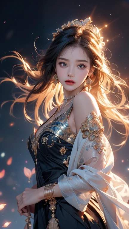Best quality,masterpiece,ultra high res,(photorealistic:1.4)1girl,beautiful_face,detailed skin,full body,yuhuoshu,jewelry,solo,earrings,(fire:1.3),blurry,realistic,lips,