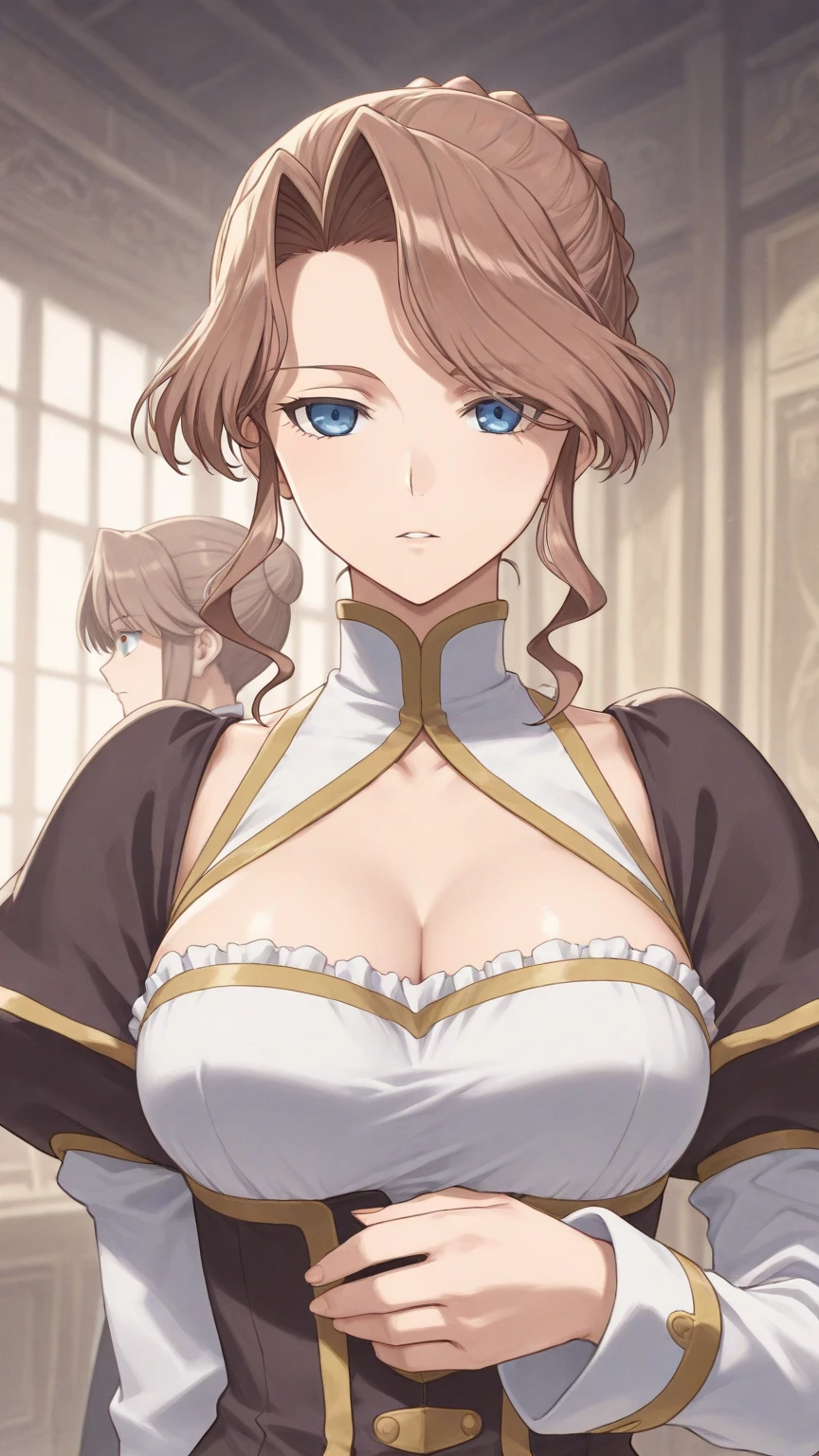 (masterpiece, best quality, 8k:1.2), (an extremely delicate and beautiful), (anime), extremely detailed wallpaper, super fine illustrations, cowboy shot, (an extremely delicate and beautiful girl), claudialevantinekuroinu, mature female, beautiful detailed eyes, finely detail, delicate face, masterwork, 1girl, delicate details, highres, beautiful detailed face, an extremely delicate and beautiful face, intricate detail, complex details, ultra-detailed, highly detailed face, glamour, big breasts, (Prince Dress:1.2)