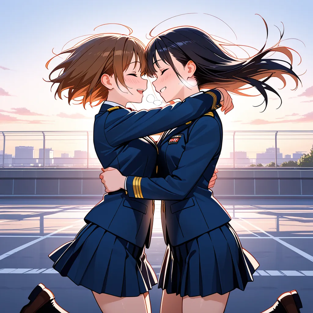 兩位女孩擁抱 (擁抱）