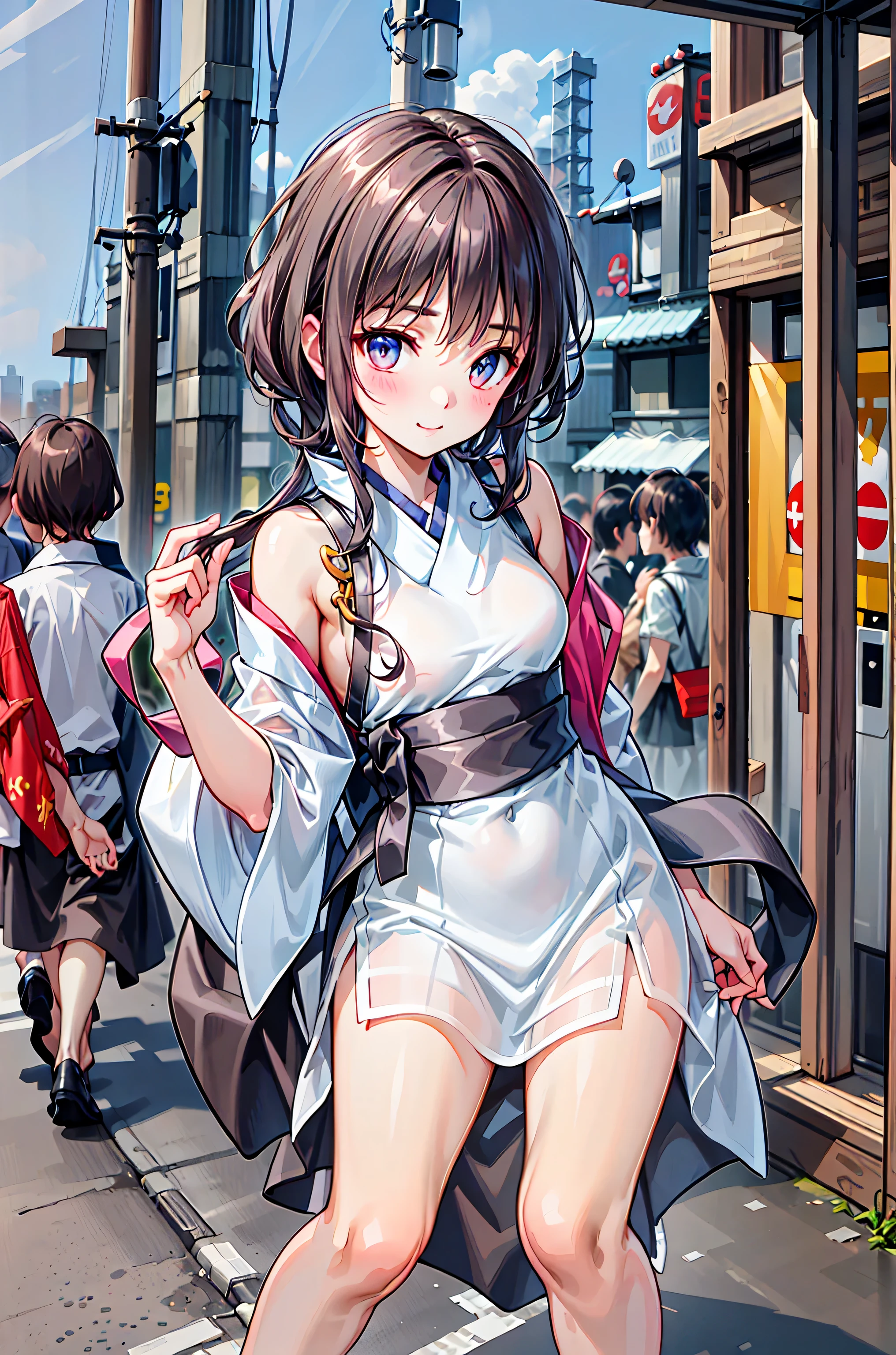 (( masterpiece)), ((Highest Quality)), ((Highest Quality)), (( very detailed)), ((8k CG wallpaper)), ((so delicate and beautiful)), ((shape)), (high resolution), , the girl on the left、(((    Tokyo    の風景:2.0)))、(((   Tokyo   tower:3.0)))，Around Town  ，  my hair，shortcut，  開口部のあるぼやけた my hair，短い編み込みの my hair， neat ，  Slender Beauty ，  correct posture， small breasts，Beautiful legs， Her enchanting gray-blue eyes sparkle like stars，  Saggy eyes  ， bright color, Beautiful Eyes,繊細なsmile,Textured Skin,  Highest Quality  ,   kind , beautiful woman ,  anime style､ー、smileでピースサイン、対照的な前 my hair，  highlight 、  fluffy、すべての my hair型、、smile、cute、  Scrivenism，    Tokyo    ，    Tokyo    のビル街，    Tokyo    タワーが見える， cityscape，茶 my hair，shortcut，ボサボサの my hair，短い編み my hair，neat，Slender Beauty，correct posture，small breasts，Beautiful legs，Her enchanting gray-blue eyes shine like stars，bright color,Beautiful Eyes,A delicate smile,Textured Skin,Highest Quality,優しくてbeautiful woman,anime style､