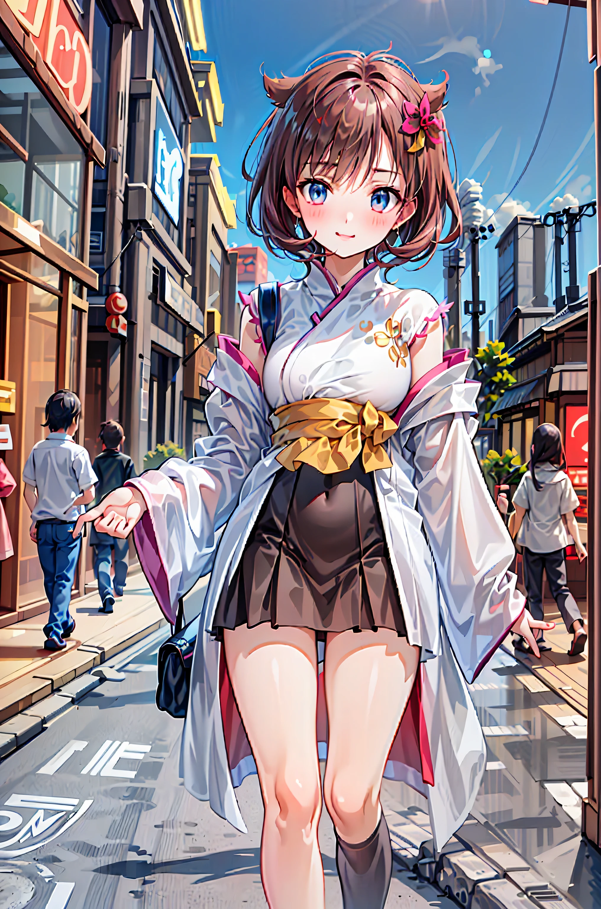 (( masterpiece)), ((Highest Quality)), ((Highest Quality)), (( very detailed)), ((8k CG wallpaper)), ((so delicate and beautiful)), ((shape)), (high resolution), , the girl on the left、((( Tokyo の風景:2.0)))、((( Tokyo tower:3.0))),Around Town , my hair,shortcut, 開口部のあるぼやけた my hair,短い編み込みの my hair, neat , Slender Beauty , correct posture, small breasts,Beautiful legs, Her enchanting gray-blue eyes sparkle like stars, Saggy eyes , bright color, Beautiful Eyes,繊細なsmile,textured skin, Highest Quality , kind , beautiful woman , anime style、ー、smileでピースサイン、対照的な前 my hair, highlight 、 fluffy、すべての my hair型、、smile、cute、 Scrivenism, Tokyo , Tokyo のビル街, Tokyo タワーが見える, cityscape,茶 my hair,shortcut,ボサボサの my hair,短い編み my hair,neat,Slender Beauty,correct posture,small breasts,Beautiful legs,Her enchanting gray-blue eyes shine like stars,bright color,Beautiful Eyes,A delicate smile,textured skin,Highest Quality,優しくてbeautiful woman,anime style、