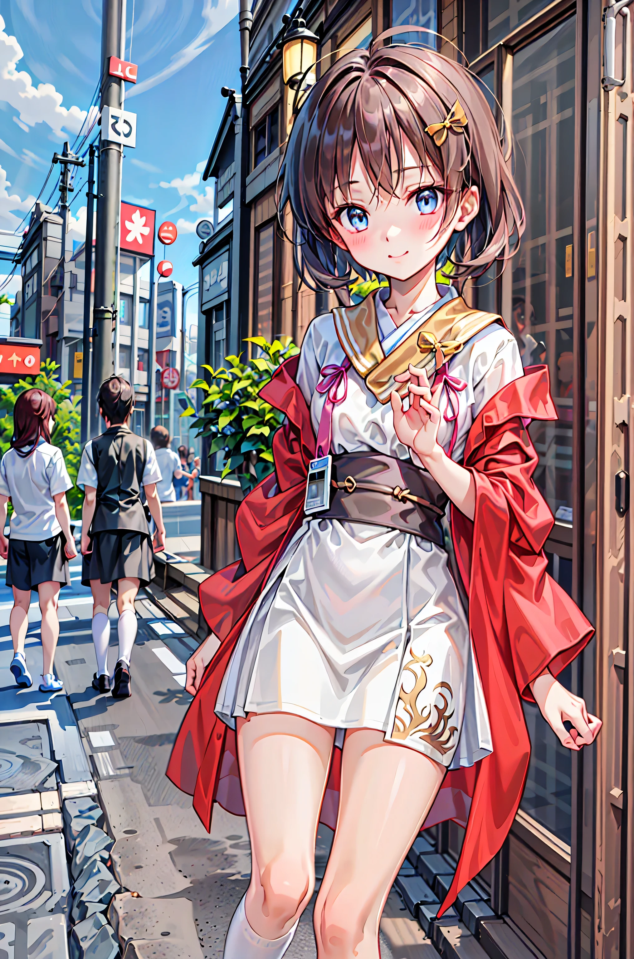 (( masterpiece)), ((Highest Quality)), ((Highest Quality)), (( very detailed)), ((8k CG wallpaper)), ((so delicate and beautiful)), ((shape)), (high resolution), , the girl on the left、(((    Tokyo    の風景:2.0)))、(((   Tokyo   tower:3.0)))，Around Town  ，  my hair，shortcut，  開口部のあるぼやけた my hair，短い編み込みの my hair， neat ，  Slender Beauty ，  correct posture， small breasts，Beautiful legs， Her enchanting gray-blue eyes sparkle like stars，  Saggy eyes  ， bright color, Beautiful Eyes,繊細なsmile,Textured Skin,  Highest Quality  ,   kind , beautiful woman ,  anime style､ー、smileでピースサイン、対照的な前 my hair，  highlight 、  fluffy、すべての my hair型、、smile、cute、  Scrivenism，    Tokyo    ，    Tokyo    のビル街，    Tokyo    タワーが見える， cityscape，茶 my hair，shortcut，ボサボサの my hair，短い編み my hair，neat，Slender Beauty，correct posture，small breasts，Beautiful legs，Her enchanting gray-blue eyes shine like stars，bright color,Beautiful Eyes,A delicate smile,Textured Skin,Highest Quality,優しくてbeautiful woman,anime style､