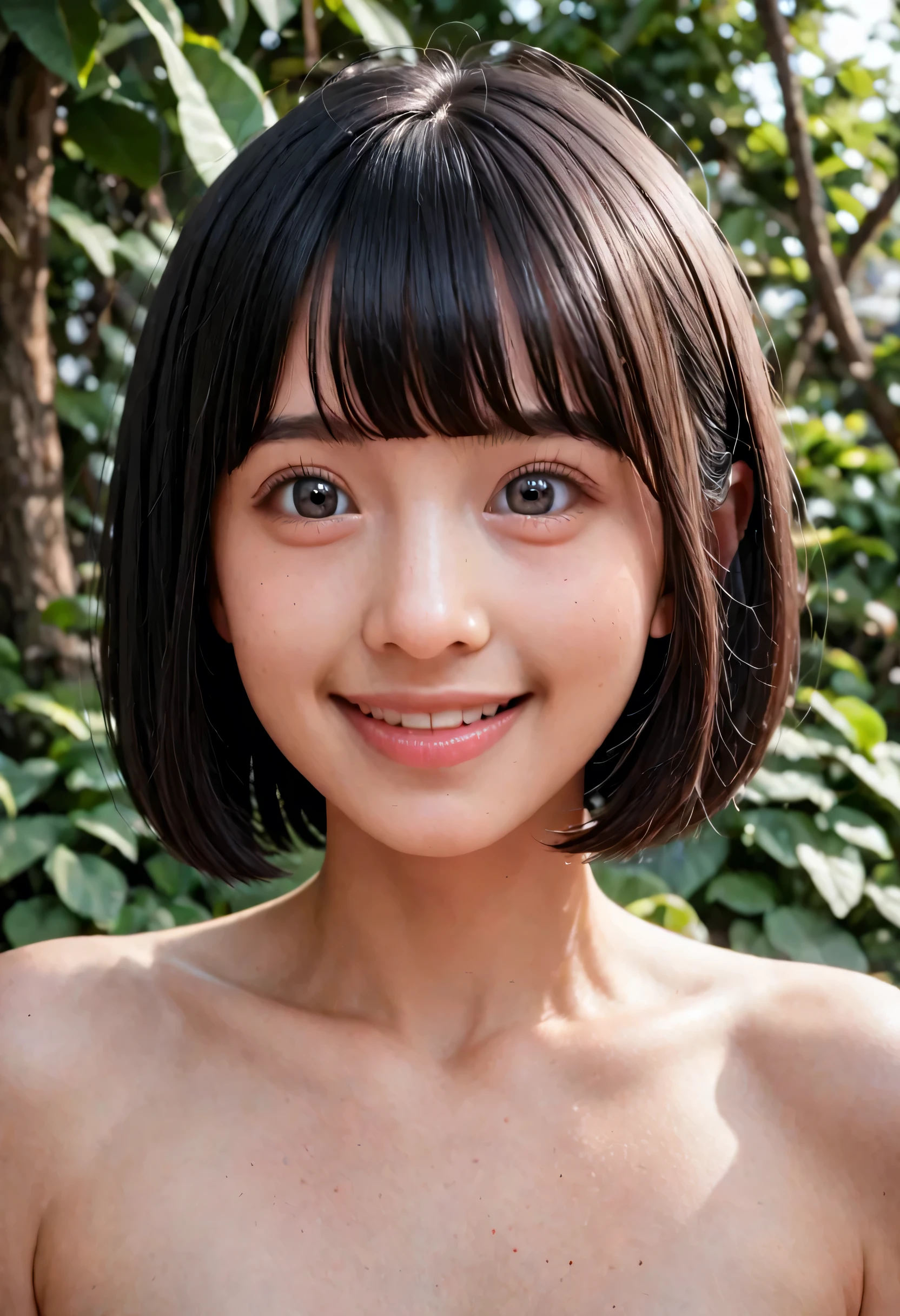 (Very detailed}, , {Highest quality}, {Ultra high quality}, {Highest resolution}, {{{Sharp focus: Eyes}}, {{16k}}, {{Astonishingly realistic portrait of a Japanese high school student: 2.0}}}, ((Bust up: 2.0))), {{Happy smile: 2.0}}, {Detailed facial depiction}}, {{Detailed eye depiction, large eyes with double eyelids}}, {Thick lips: Lipstick}, Black hair, black eyes}}}, {Naked high school girl: 18 years old: White skin: Chest}}, } {Glowing beautiful skin: Pale skin}}, {{A very fantastic depth of field photo with a single strawberry in hand}}, {{{Bob haircut with shorn bangs: Home cut: Bangs}}}, {{View viewer}},