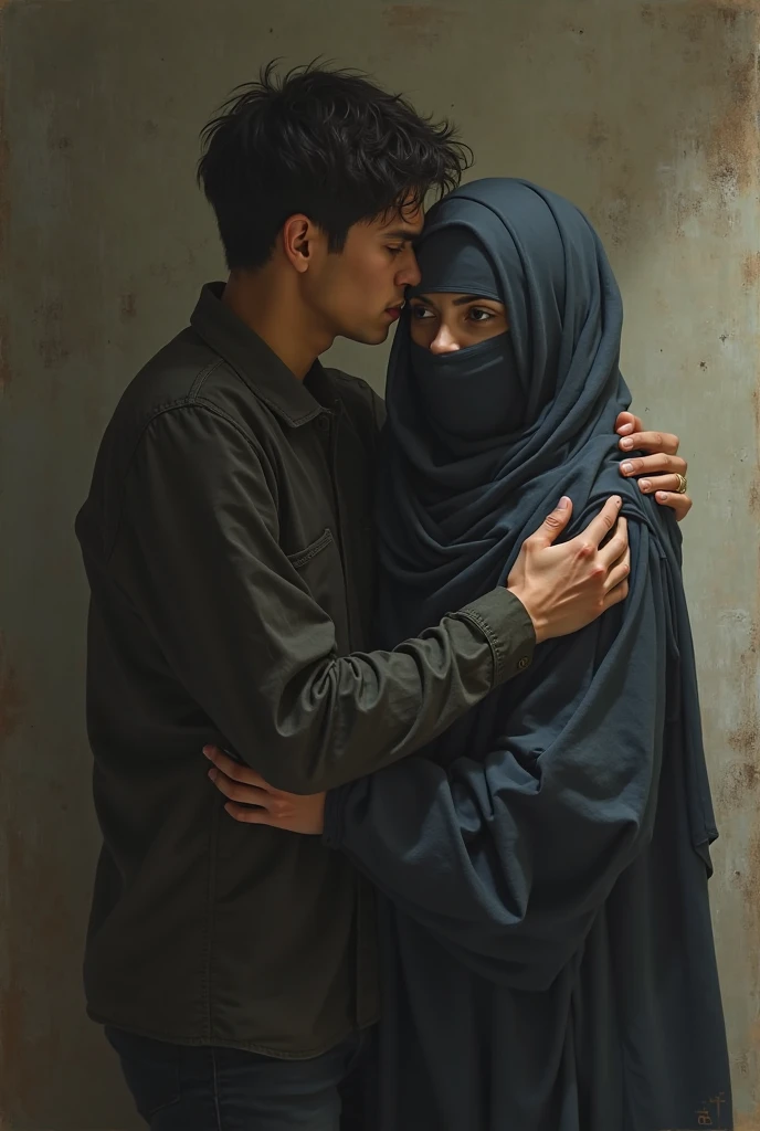 Two couples holding their hands and escaping
in night, the men wearied a black full sleeve shirt layering with a white T-shirt, the girl wearied a black selwar and a black veil, half moon on the sky, wind is flowing, so many glowing stars are on the sky, crops field, realistic photo. Front view