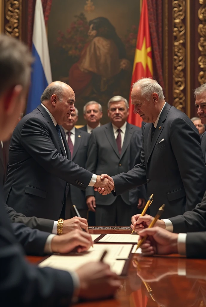 masterpiece, two men shaking hands, photorealistic, baroqueai, <lora:baroqueai_v10:1.0>