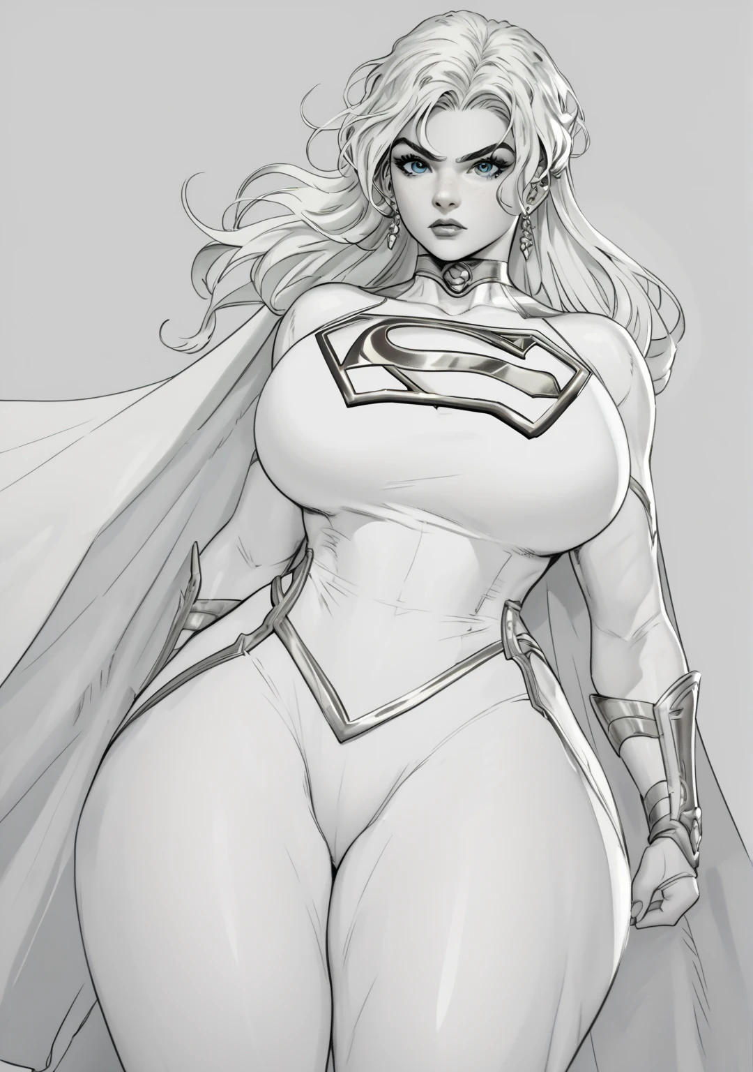 extremely long hair perfect anatomy 1 girl tall solo curvy ((muscular)) high elf toned body, breast plate, cape, slendered abs, hourglass waist,(white background:1.5),clean lineart,