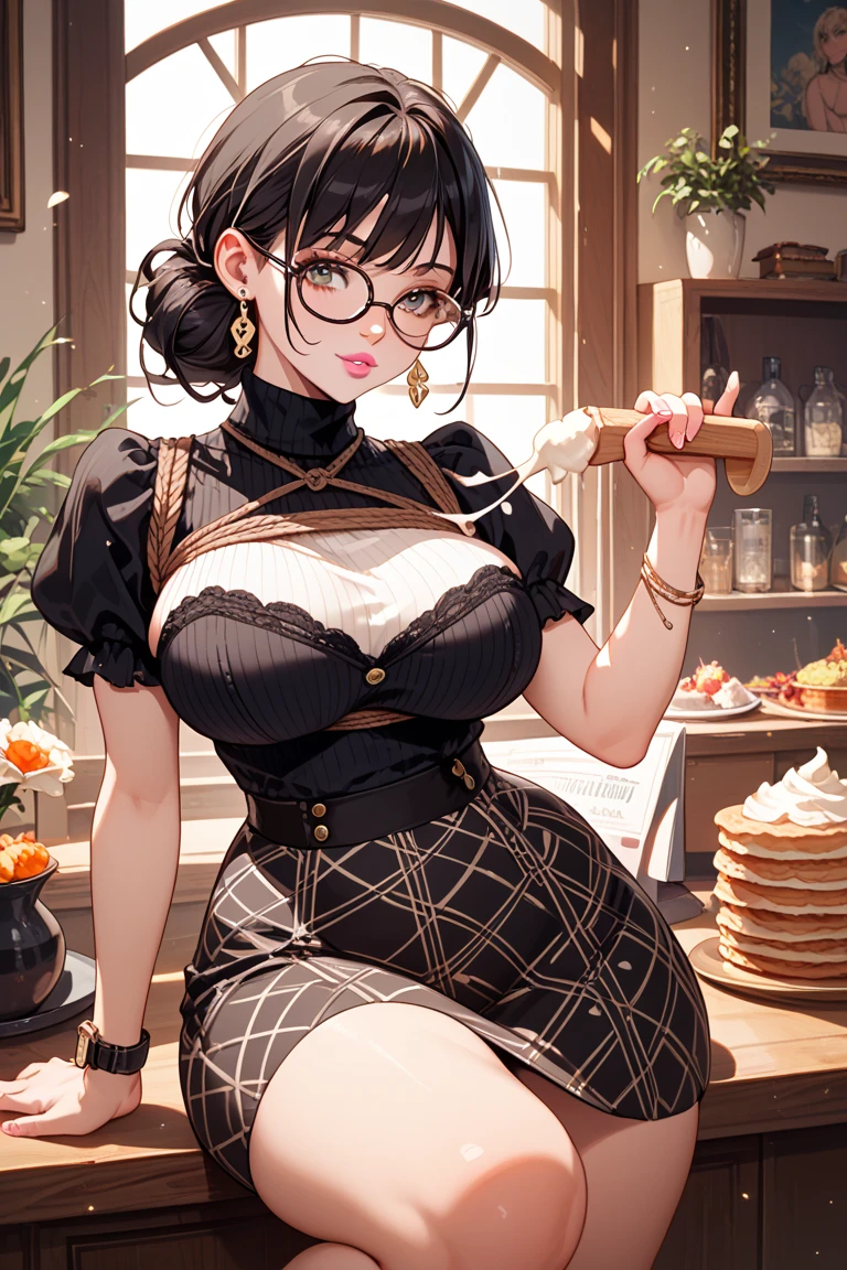 brunette color hair,eye glass,Executives,Royal sister,blacksilk,G-chest,Liquid milk on the mouth --auto