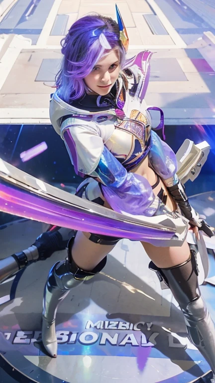 full body beautiful girl: raiden shogun (girl in genshin impact game ) in a thunder bikini, sit in Freedom gundam's left shoulder in battle of end game