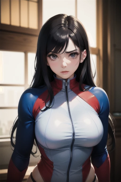 Woman in gymnastics suit, she has a jiggly fat round belly, Her belly was big and round, hyperrealistic full figure, Japanese goddess, trending on cgstation, potbelly, Voluptious body, Pregnant belly, giant stunning goddess shot, trending at cgstation，Big breasts Thin waist，tatical clothes