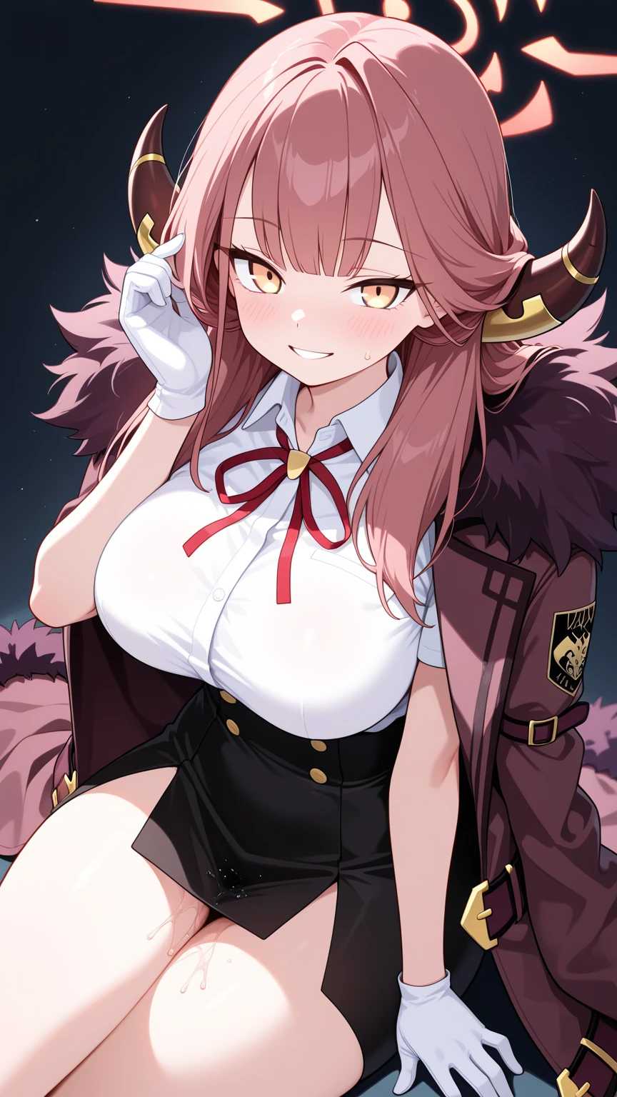 G-Cup masterpiece highest quality High resolution Big Breasts underwear sexy Adult female Glaring eyes Mouth slightly open smile Long Straight Redhead showing off her panties