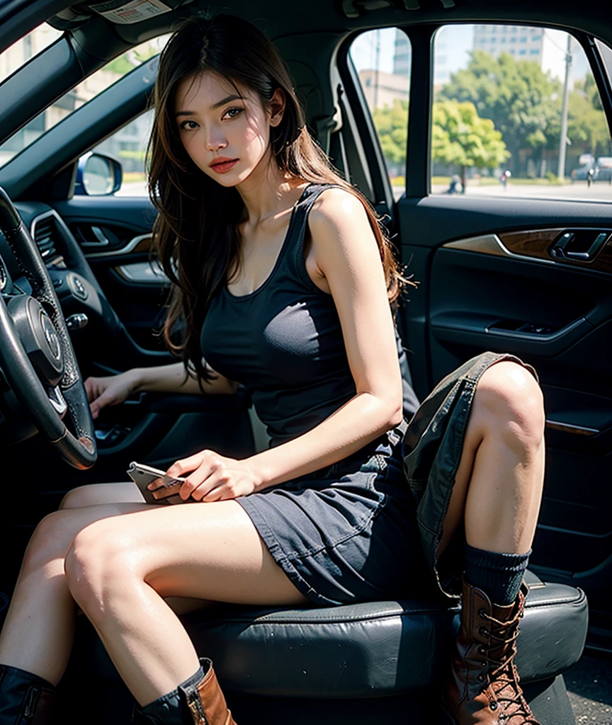 smile、Staring at the audience、Spaceman in space suit sitting in spaceship cockpit,wear spacesuits, Dressed in an astronaut costume, Cute girl in a tank top, girl in space, In space, Dressed in an astronaut costume, woman astronaut, Sitting on a chair with legs spread、