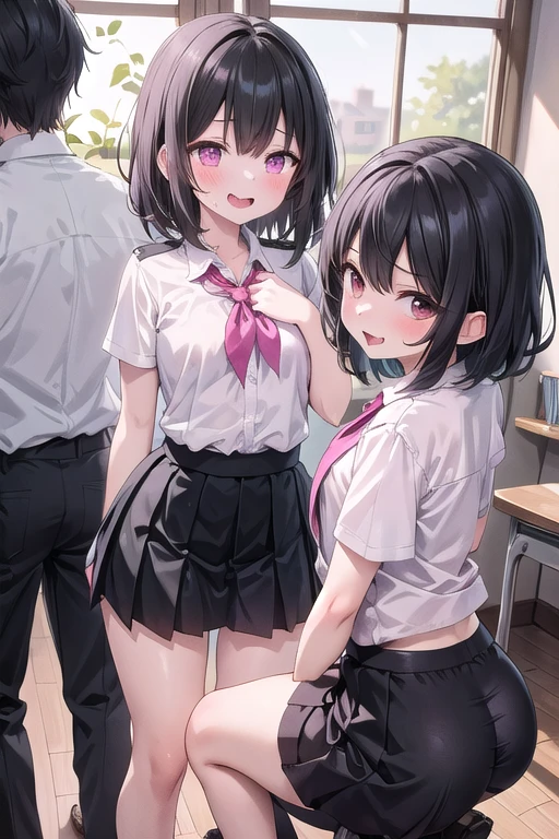 masutepiece,Best Quality,超A high resolution, 8K,Professional Lighting, Photon mapping, Teleportion, analogue, handdraw, Anime Face, NSFW, 3People Girls, Looking away、(seminude:1.5), School uniform:1.2,((Locker Room:1.2)), (flat chest:1.2)、panties on、bra very:1.4、Large audience、Look away