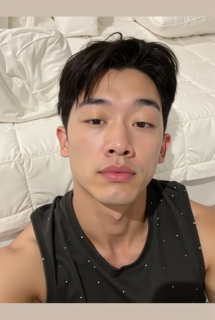 Wonho en una cama con globos