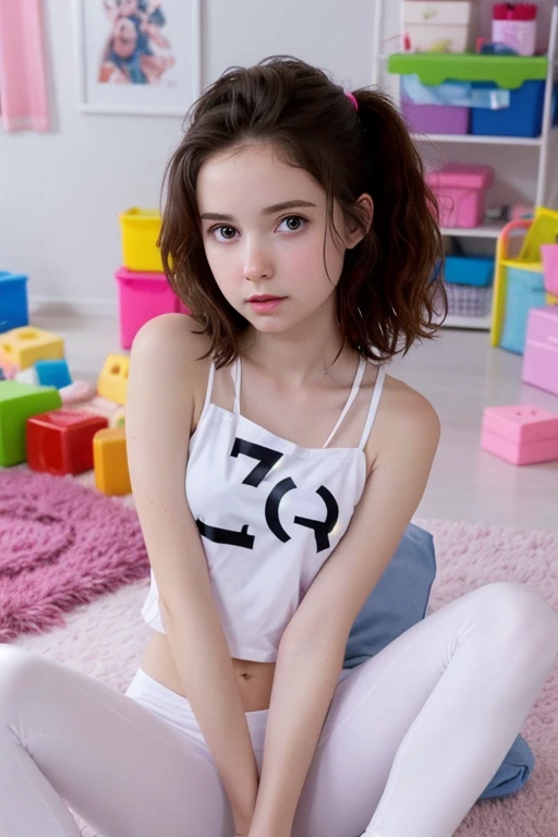 15 years old, adorable, British girl, 15 years old, portrait ,Tank top((mini skirt))、Thighs Thighs Nose:1.1), hair scrunchie, Beautiful ponytail  , (high color saturation,catch light:1.0),  (highly detailed skin), (highest quality:1.0), (Super high resolution:1.0) ,(photo-realistic:1.0), (super detailed:1.0), (8K, RAW photo:1.1),( smile:0.8),looking at the viewer