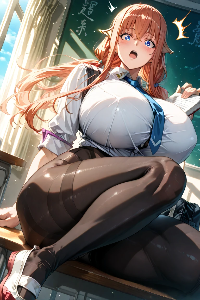 Plump thighs、Best image quality、High resolution、masterpiece、super high quality、Spreading her legs、Squat with your legs apart、Butt shooting、Black and white lace bra、black and white lace panties、とてもBig Ass、The buttocks are too big、Low Angle、Blushing、4K quality、Thick thighs、Big Ass、wearing black knee socks、Pubic hair growth、Shooting from below、Blushed、Big Breasts、Embarrassed face、You are tempting me