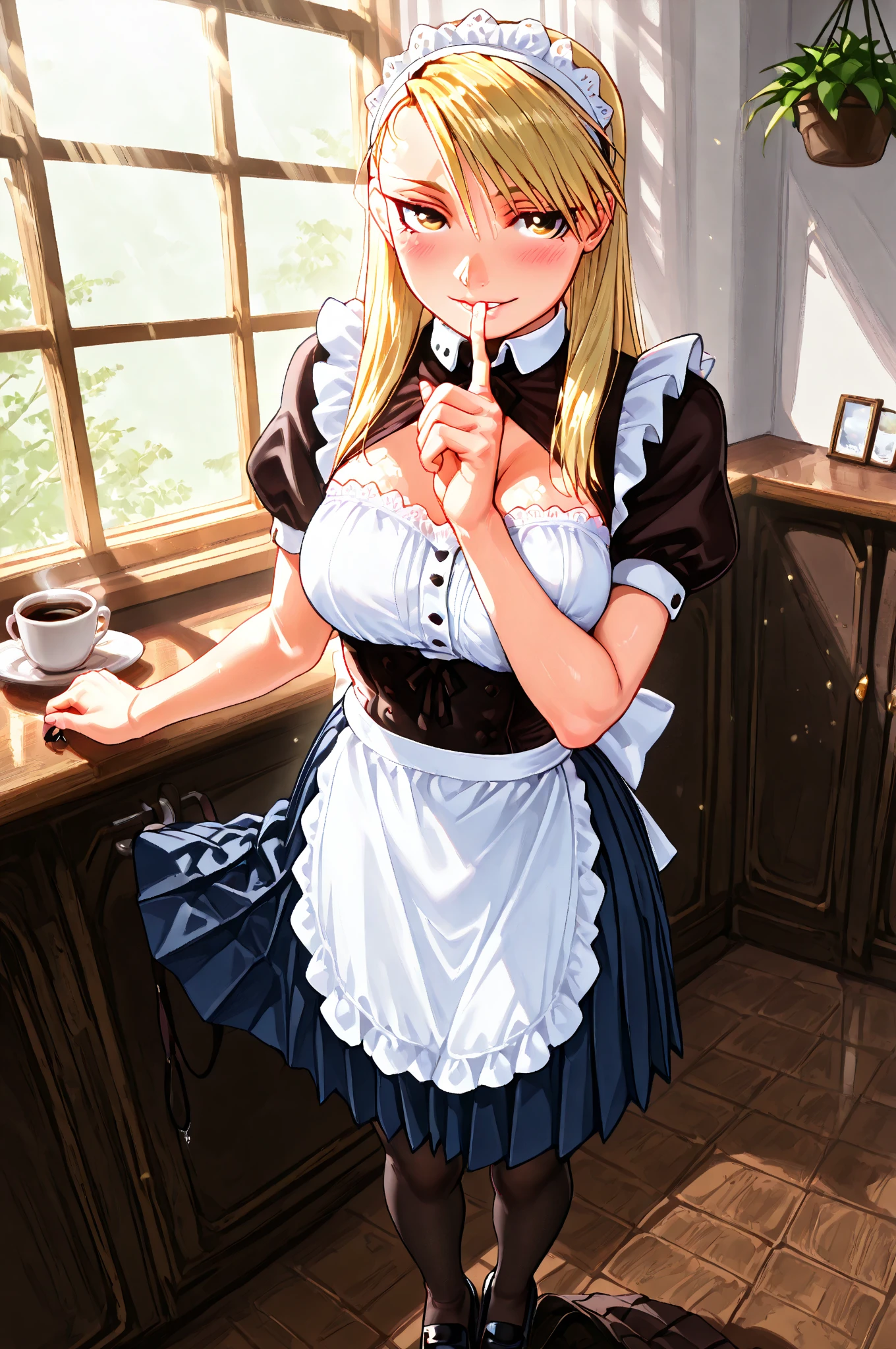 <lora:GoodHands-vanilla:1> , <lora:add_detail:1>, ((masterpiece)), (best quality:1.7), <lora:bows1:0.5> bowsette, blond hair, horns, ((( puffy little skirt with stockings and a maid outfit with those frilly sleeves))), (((cute little head piece that has a bow)))