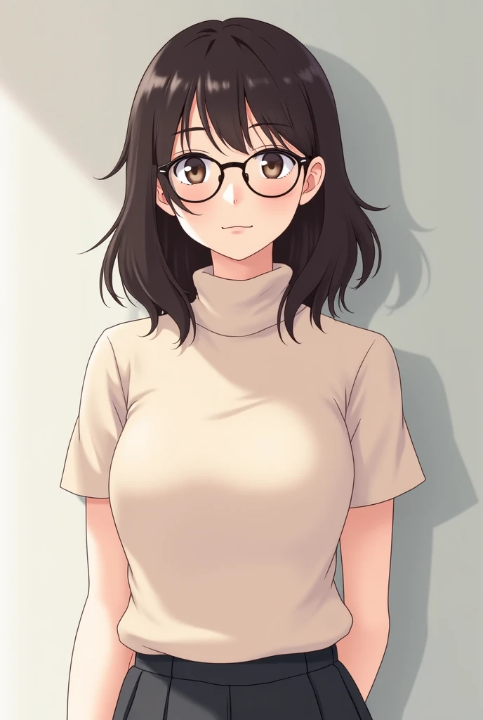 In town,Small breasts that can be rolled up,Black Hair,short hair,Green Eye Glasses,(Pink polo shirt, Short sleeve, ), (High resolution, high quality:1.1), Intricate details,  1 girl,(blush,Embarrassing)There are a lot of people around.