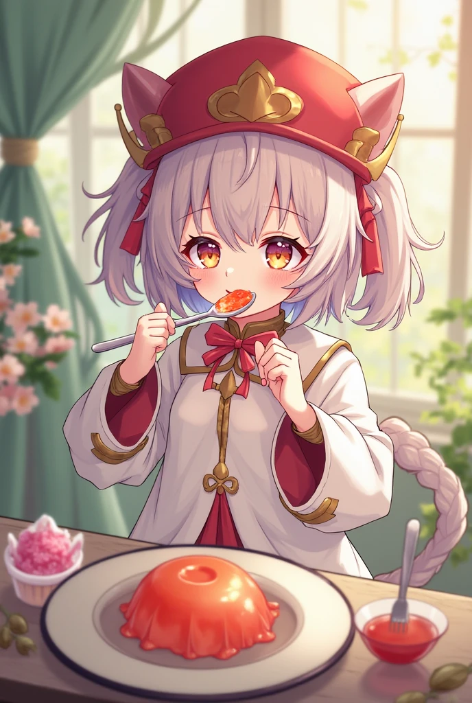 Paimon from Genshin Impact eating jelly 