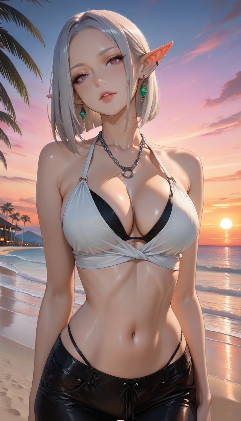 (sit、(Spread your legs)、Thigh-high stockings、(((Big Breasts)))、((Pearl white print micro bikini))、(((masterpiece, Highest quality)), 1 girl, (Realistic: 1.4), alone, Pearl white color background, White hair, ((blunt bangs))、hime_cut、short hair,smile、 ((whole body)),  Very beautiful woman、Slender women、(Detailed face)、Realistic Skin、((Delicate photo))，(Girl Masterpiece RAW Photo Details:1.25), (Highest quality:1.6), (Ultra-high resolution:1.5), (Realistic:1.75),8k resolution, ,50mm,Absurd, Ultra-detailed,Cinema Lighting、((((Lots of flowers))))、(((Lots of flower art)))、Artwork、art、
