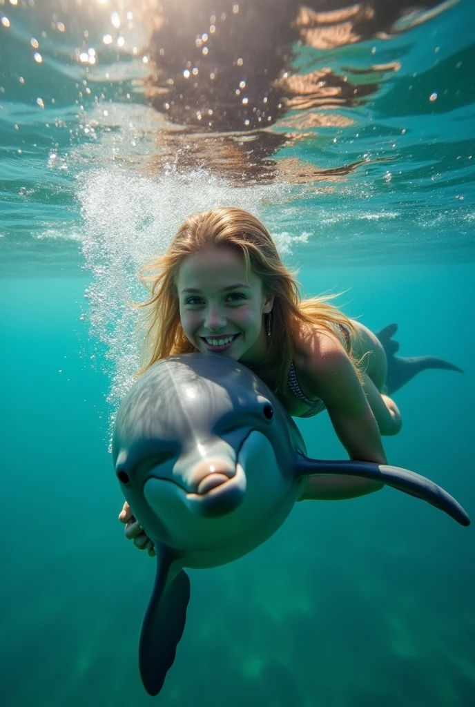 Orca monster humps beautiful   aroused, happy blonde  young teen girl in the water, ultra realistic, perfect body top quality  orca  orca  in  riding on orca cuddling kissing swimming 