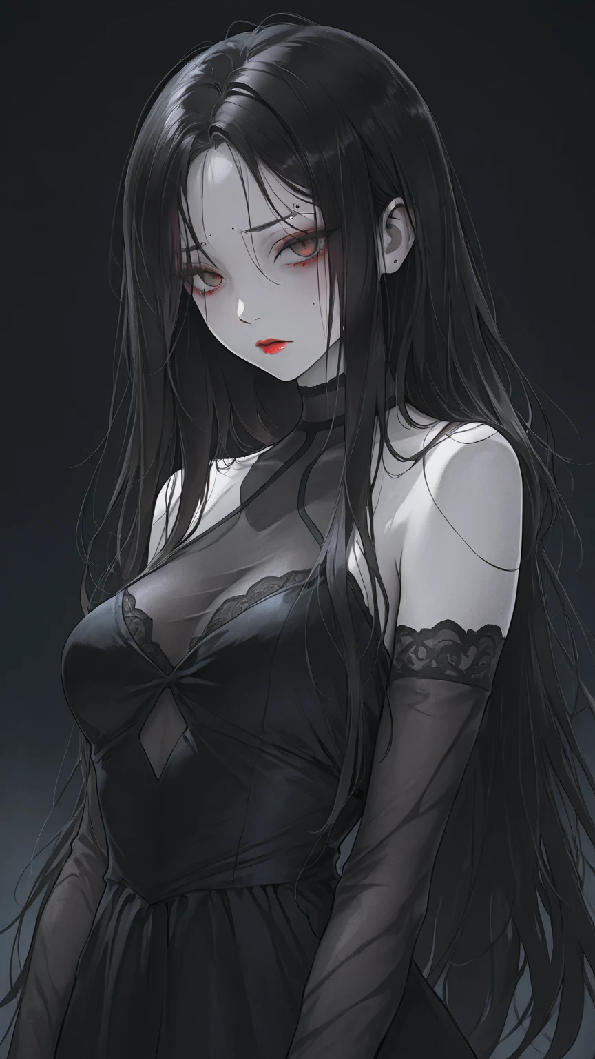 masterpiece,best quality,ultra-detailed,2girl,solo,crow,upper body,dark style,black hair ,horror theme, nude, sitting, legs spread wide open showing pussy, ????????????