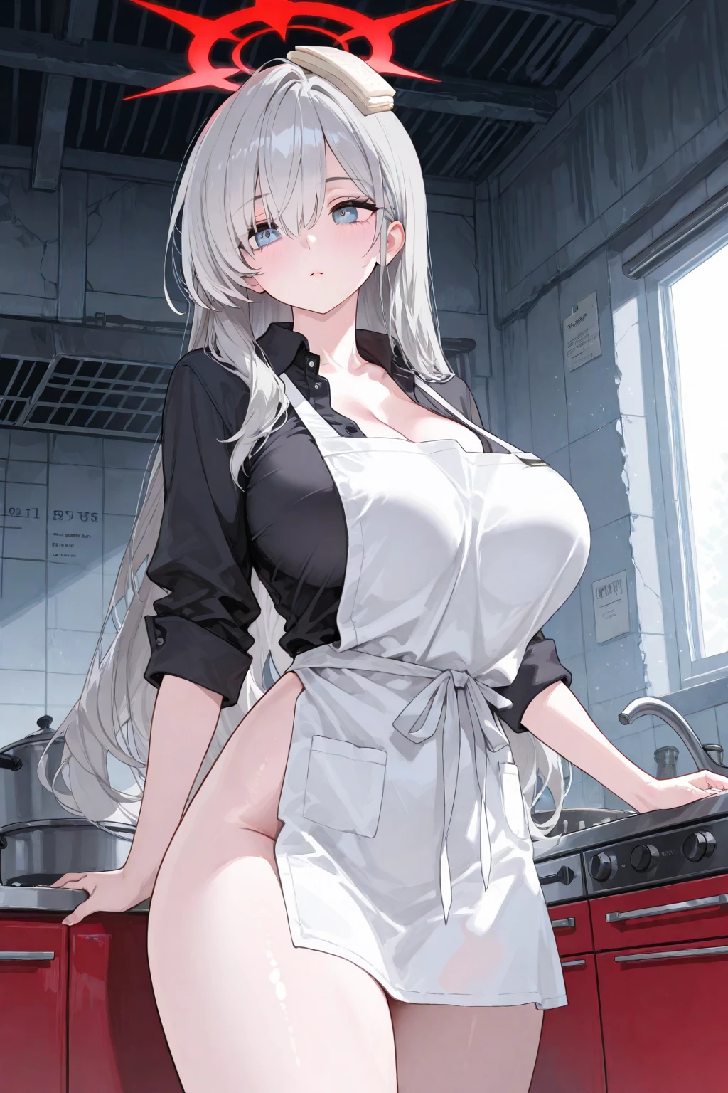（Enrich the picture，Masterpiece level quality）Beautiful 8K CG artwork,1girl,(((solo))),morgan le fay (fate), blue eyes, Long Hair, pony tail,Very long hair, big boob, black bow, looking at viewer, gown, Hair Bow, thights,black dress, Bangs, side locks, French braid, grey hair,Goddess-like posture,Kneeling exercise,Slim and soft,Translucent skin,big breasts,