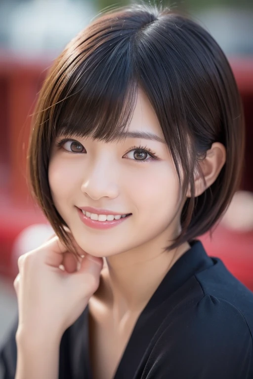 Three smiling girls, Blowing in the wind for a long time [Blue-black:.3] hair,View your viewers, (masterpiece:1.3), (8k, Realistic, RAW Photos, Highest quality: 1.4), Japanese, (One Girl), Beautiful Face, (Realistic Face), (black hair, short hair:1.3), beautiful hairstyle, Realistic eyes, Beautiful details, (Realistic Skin), Beautiful Skin, charm, Ultra-high resolution, Ultra-realistic, Very detailed, student, 、、thigh、Selfie