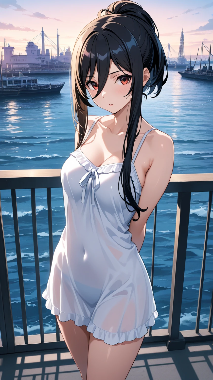 Very detailed, High resolution, (practical, Realistically: 1.4), 8k, RAW Photos, (Highest quality), Physically Based Rendering, Female university student, Brown long hair, Beach, White Shirt、skirt，Large Breasts，white transparent