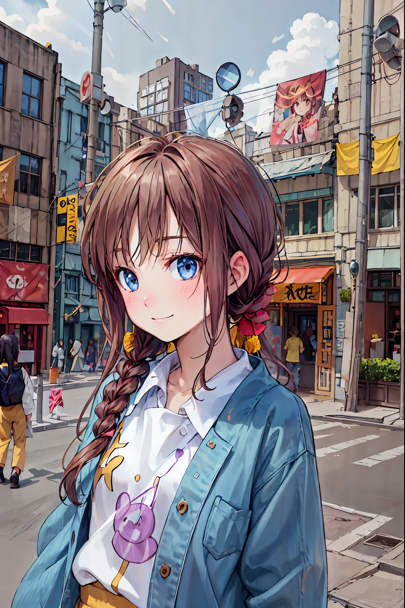 (Highest Quality:2.0), ([Profile:1.5), (red face:1.3), (realistic:1.5), 1 , rooftop、Tokyo Skytree、TOKYO DISNEYLAND,TOKYO DISNEYLANDの活気に満ちた魔法のような雰囲気の中を歩く,  everyday wear､cute clothes､You can see Cinderella Castle in the background, warm sunshine､Disneyland's vibrant and fun vibe，Families and couples passing by,active、Strong winds，Concept Art、masterpiece、high resolution、looks at、A picture of only people's clothes，Blushing Expression in a Distorted State, smile, very nice girl, innocent face, Young face, clear eyes, shining eyes, beautiful skin, super resolution, 最high resolution，Japanese high school students, red camisole，beautiful sky, Bright Sky,    airplane clouds   、Sunshine, floating garden，Cumulonimbus，brown hair，shortcut，messy hair，   short braided hair   ，neat，Slender Beauty，dignity，tiny chest，Beautiful legs， A camisole with charming grayish blue eyes that makes you feel like they are shining like stars，bright color,Beautiful Eyes,繊細なsmile,Textured Skin,Highest Qualityを最高に, gently beautiful woman ,anime style､