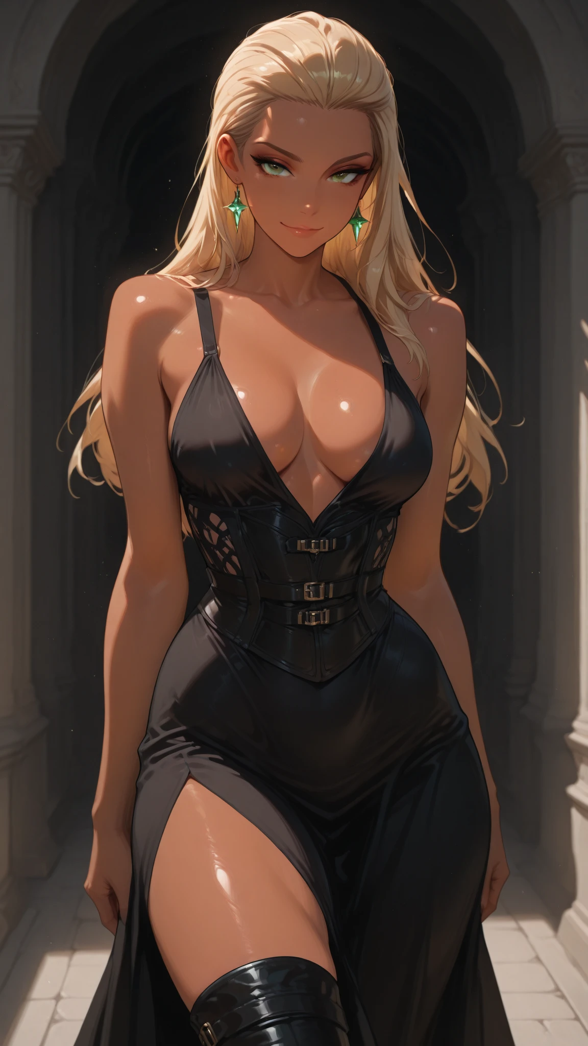 hyperrealistic art cinematic film still photography in the style of detailed hyperrealism photoshoot . Extremely high-resolution details, photographic, realism pushed to extreme, fine texture, incredibly lifelikewoman black dress