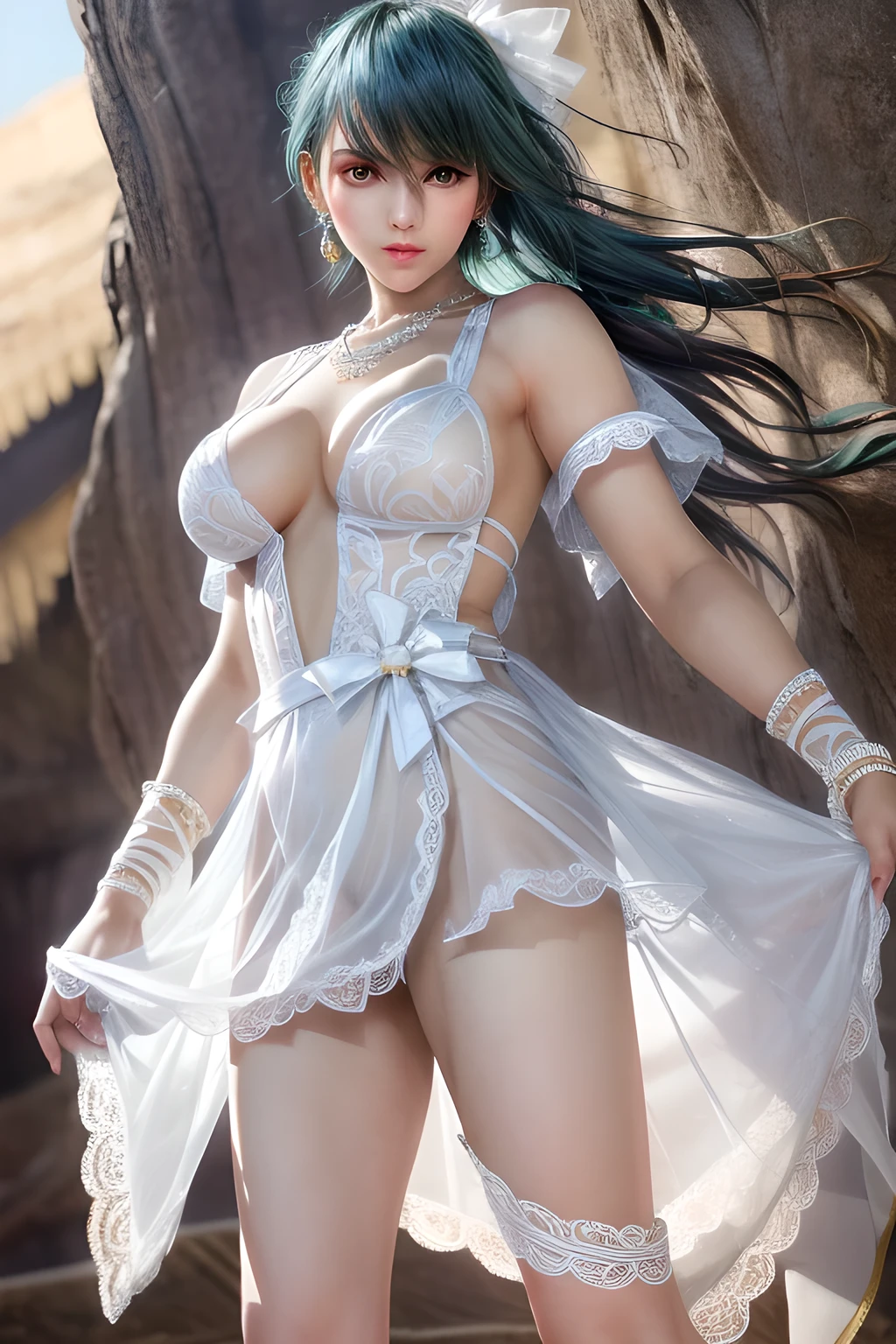 (1 girl) cinematiclight, Masterpiece, Best Quality, Ultra-detailed, Amazing character art, ((tmasterpiece))), HD обои, (incredibly beautiful image), ((topquality)), (tultra-detail), 8K, (Very noble and beautiful)), High Resolution, 4k,Portrait in 4K,8K,Portrait 8K,Unity 8K, Ultra - high resolution, Wallpaper 8K Unit, extremely detailed CGI,Realistic,RAW photo,real person,portrait photography, Chic quality, Ultra Beautiful, Stunning detail , (Masterpiece:1.4), (Best Quality:1.4), (extra high resolution: 1.2), (An extremely delicate and beautiful work:1.2) 16k Unified Wallpaper, glamor, realistic k-pop star, Cyan eyes, pink lips, pouty lips, Hesitate, blushes, Slightly Open Mouth, (Detailed, Shining, glossy skin), a perfect face, the perfect body, ,perfect hand, Detailed finger, pretty woman, confused eyes, beautiful detail eyes, Perfect eyes, Mesmerizing eyes, platinum blonde hair, Clean Hair Strands，High Detail Hair（Premium Hair Details：1.1), Two tails, Transparent beautiful double eyelids, Clear eye makeup, Delicate eyelash makeup, thin eyebrows, Super detailed eyes, high nose, Beautiful red lips, Face with delicate makeup , pretty face, perfectly proportioned face,（Advanced Facial Details：1.1） big perky tits, gigantic tits perky nipples, sexypose, in a silk transparent nightie, lace black panties, deep neckline, The chest bulges, lying on the bed, hands behind head, armpits, beautiful shaved armpits, you can see panties, legs separated