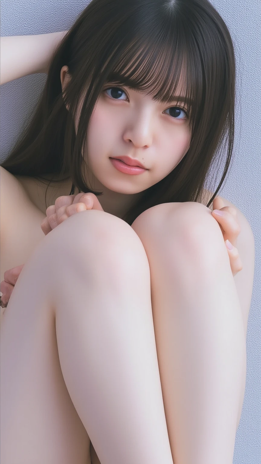 masterpiece、Underwear with extremely small area、16 year old high school girl、(ponytail)、(((quite small head:1.4)))、Open your legs and show your crotch、get down on one knee、on the bed、(black hair)、(Live shooting:1.2)、(photorealistic:1.4)、A sluggish smile、cute、embarrassing、show the whole body、lace white underwear、(((The wet genitals are clearly visible)))、(((It&#39;s wet and my nipples are visible)))、View from the front、textured skin、anatomically correct、SFW、highly detailed eyes and face、pretty fingers、(Enhances the beauty of skin texture:1.1)、High resolution、8K wallpaper、movie lighting