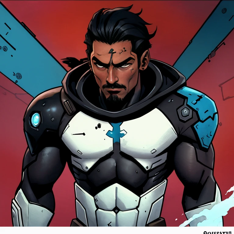 ((masterpiece, best quality)),portrait, solo,1boy, muscular, bodysuit, black hair, short hair, beard, the immortal, <lora:The_Immortal1:0.8>,blood splatter, smile,