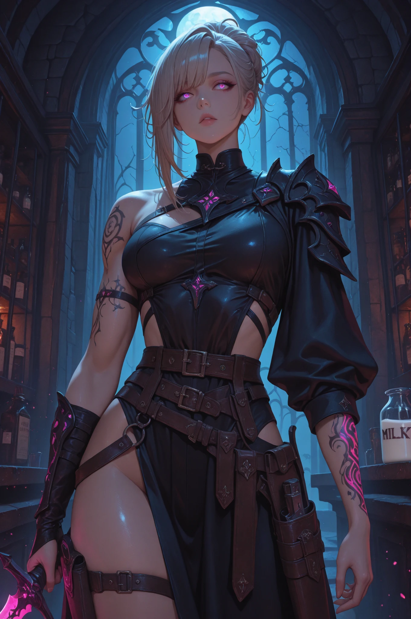 (zelda totk reimagined as a corrupted dark queen by ganon  )+++, sfw++,masterpiece, best quality, high quality, illustration, film grain,(perfect female )++, beautiful detailed eyes,  (symbol of evil:1.2),milf zelda, lascivious woman, (evil smile:1.1), (villain, dark heroine:1.2), (perfect female proportions:1.1), (seductive eyes:1.2), eyeliner, mascara, sexy makeup, (seductive smile:1.2), (mature woman:1.4),masterpiece, best quality, high quality, illustration, film grain, 1girl, (glowing evil red eyes), evil grin, crazy eyes, (high resolution, masterpiece, ultra best quality, insanely amazing hyper fine extremely detailed, official:1.4) dark heroine anime girl with short hair in a dark and evil place, extremely detailed artgerm, (official:1.4), dynamic composition, (solo girl:1.4), {sfw}, masterpiece, ultra-detailed, iconic attack, dominatrix, spiked collar, dark kingdom, bad end, 1girl, solo female, solo focus, mature female, standing, full body, looking at viewer, dark zelda totk, dark queen, evil, corruption, contrapposto, mind break, blond hair, (short hair:1,5), evil smile, lips, eyelashes, evil grin, dark aura, thigh_clothes, ,alternate costume, bdsm, (intricate details:1.12), (intricate details, hyperdetailed:1.15), hdr, dungeon, (at night:1.2), fireplace, warm light, dramatic light, cinematic,creepy dungeon, dark aesthetic, goth aesthetic, creepy, ominous background, dark atmosphere, death atmosphere, green and red atmosphere, evil dungeon background, gothique, faint darkness, ((red glow crotch tattoo)), 