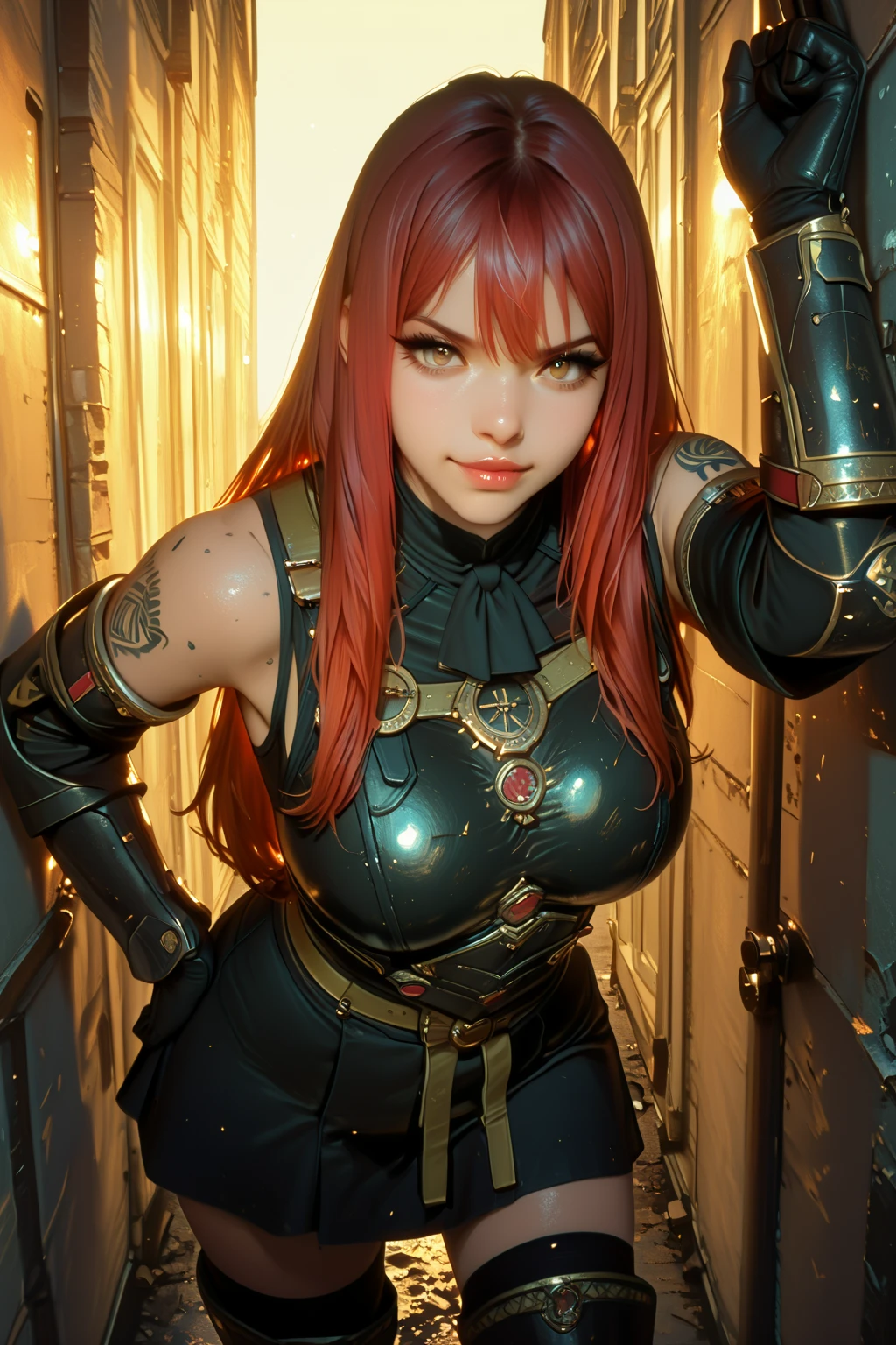<lora:Lol_VIv1:0.9> beautiful eyes, horny smile, horny expression:1.2; full body:1.1,w contrast beautiful girl, high detail skin, high detail eyes, high detail hair, muscular:1.2, toned body, slim athletic body, skimpy, pretty breasts with hard small areola beautiful nipple errect hard:1.2, light triangle form shaved hairy pussy, beautiful Small labia:1.3 small areola:1.2),5 finger, highres, ultra detailed:1, 4k, high quality, ultra realistic, sharpen image, full body, hotporn, award winning photography, portrait of a beautiful woman, Professional Photo, full body shot, detailed eyes, small perky breasts, horny expression, portrait, Highly detailed, fine details, intricate, sharpen picture, deep depth of field, diffused soft lighting, reflections:0. 3, hard lighting:0. 3, perfect nipples, small nipples, colorfull picture,vivid colors, medium breasts:1.2, Pink red hair:1.2, highres, ultra detailed:1.3, 4k, high quality, ultra realistic, sharpen image, extremely detailed CG unity 8k wallpaper, 24mm, exposure blend, hdr, faded, extremely intricate, High Detail:1, Sharp focus, soft cinematic light, looking at viewer, detailed pupils, cute smile, 4k textures, soft cinematic light, cinematic look, insane details, hyperdetailed, ((((piercings, red jacket, tank top, blue golden robotic gloves))))