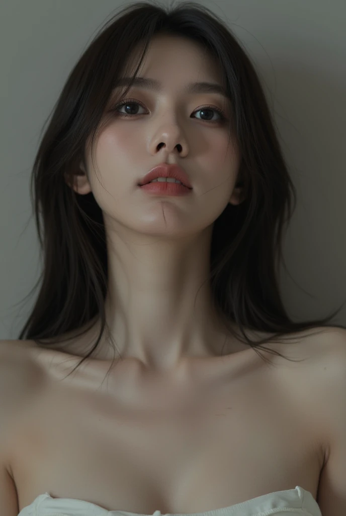 best qualtiy, 8k,of a real,tmasterpiece, 超高分辨率, super model, Shoulder Chest Portrait Photo,Black sweater(hentail realism: 1.8), RAW photogr, 1girl, exposed bare shoulders, in the darkness nigth, deep shading, low tune, cold light