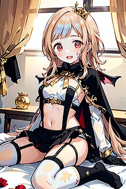 Yukka ende, Yukka uniform, red silk hat, masterpiece, best quality, solo, 1girl, ((blush)), blonde hair, blue eyes, (small red hair bows) , on bed, pillow, sunlight, beautiful face, shining eyes, (completely nude), ((middle chest)) ((nipples)), ((lying on back)) , (highly detailed background:1.2), more_details:1.5,((masterpiece)),((highest quality)),((8k)),((ultra-detailed)), (close up face), embarrassed, ((blush)), nsfw, open mouth, embarrassed, pussy, spread legs, cute wet pussy, blush, no skirt, clitoris