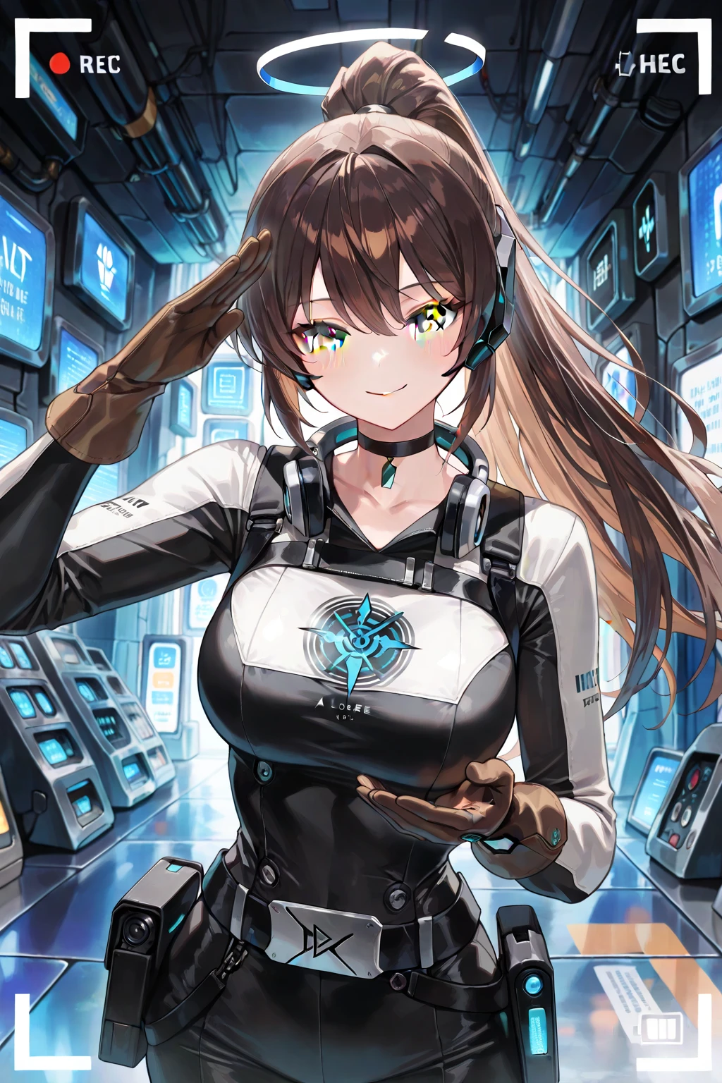 best quality, masterpiece, detailed,
<lora:SpaceBattleshipYamato2199_MisakiYuria:0.9>, misakiyuria,
closed mouth, smile,
brown hair, straight hair, twintails, brown eyes, hair scrunchie,
MisakiBodysuit, orange bodysuit, belt,
standing, looking at the viewer,
science fiction, cockpit
spacecraft, <lora:detail_slider_v4:5> bokeh,