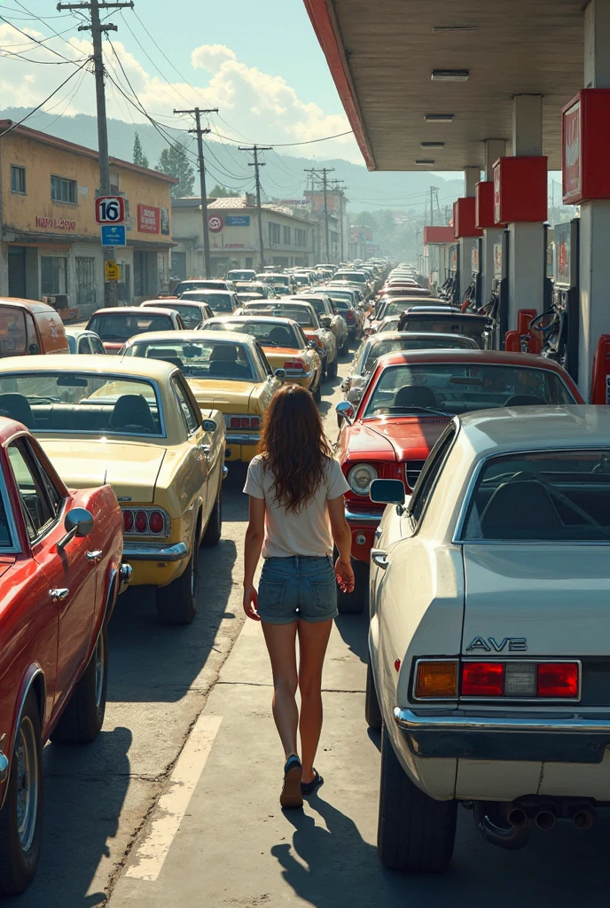 White girl in place with abandoned cars